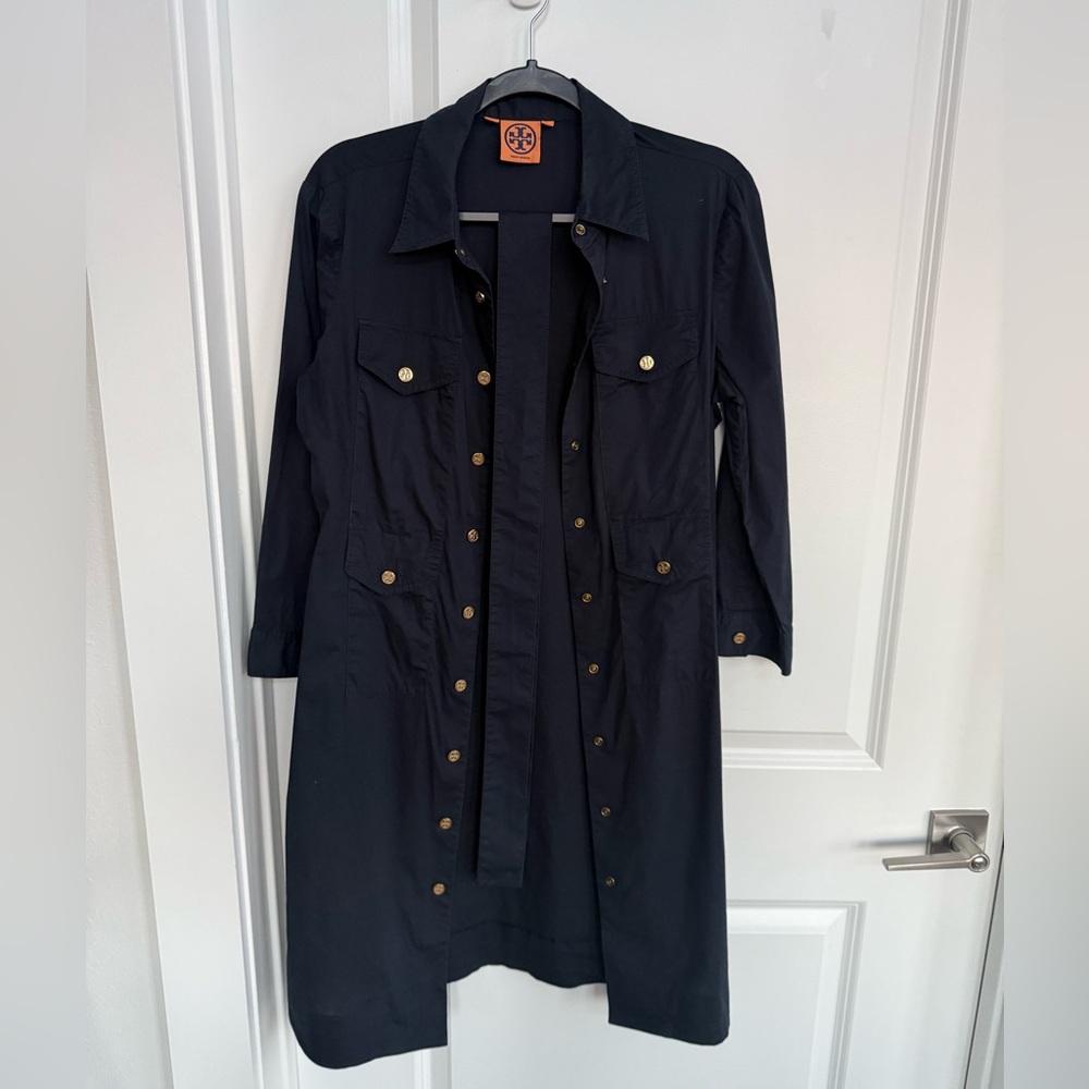 Tory Burch Navy Tie Dress with Gold Buttons - Picture 3 of 4